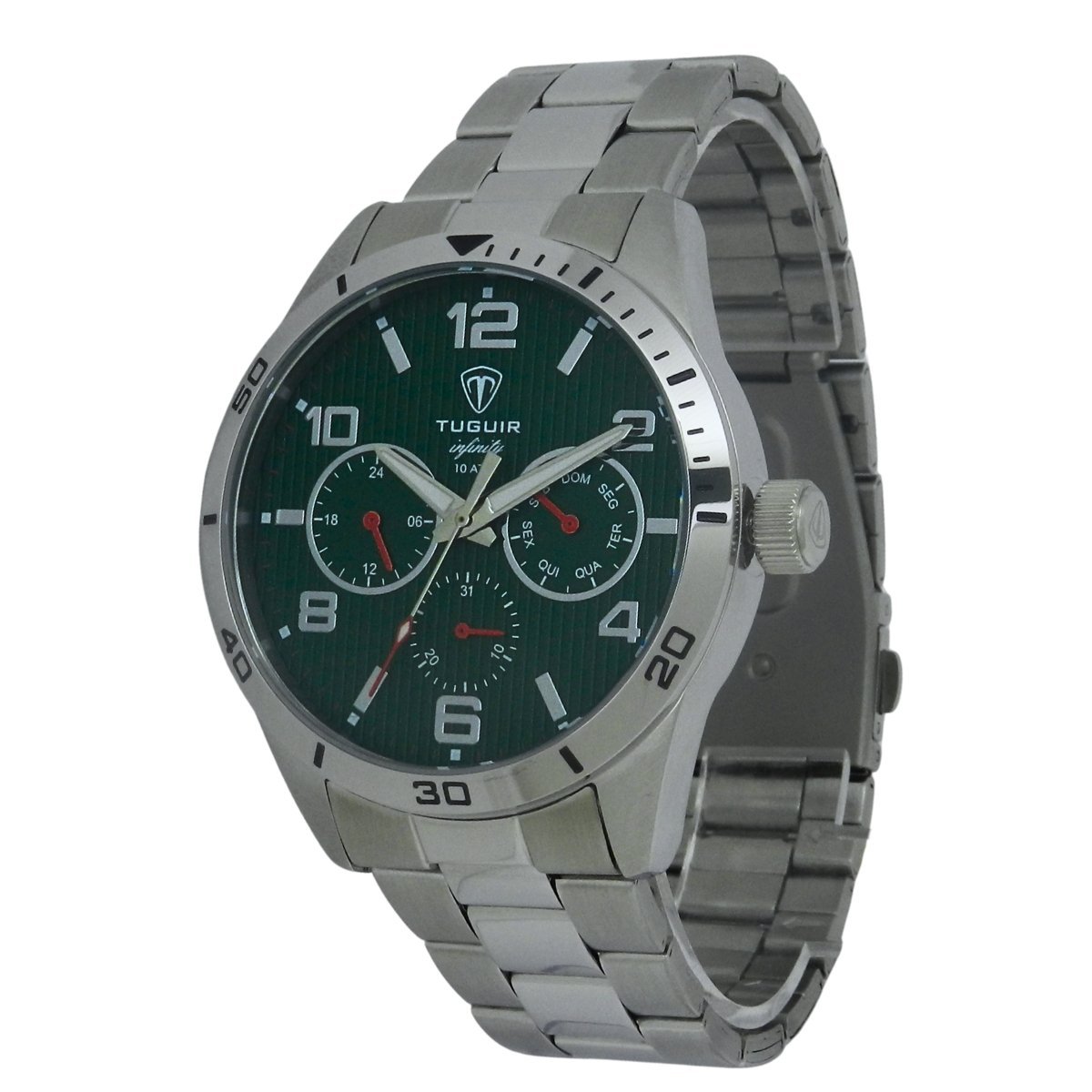 Relógio Masculino de Aço MultiFunção Tuguir Analógico Infinity TGI37058 Prata e Verde (DCRE: 2024/35970-6) Prata 5