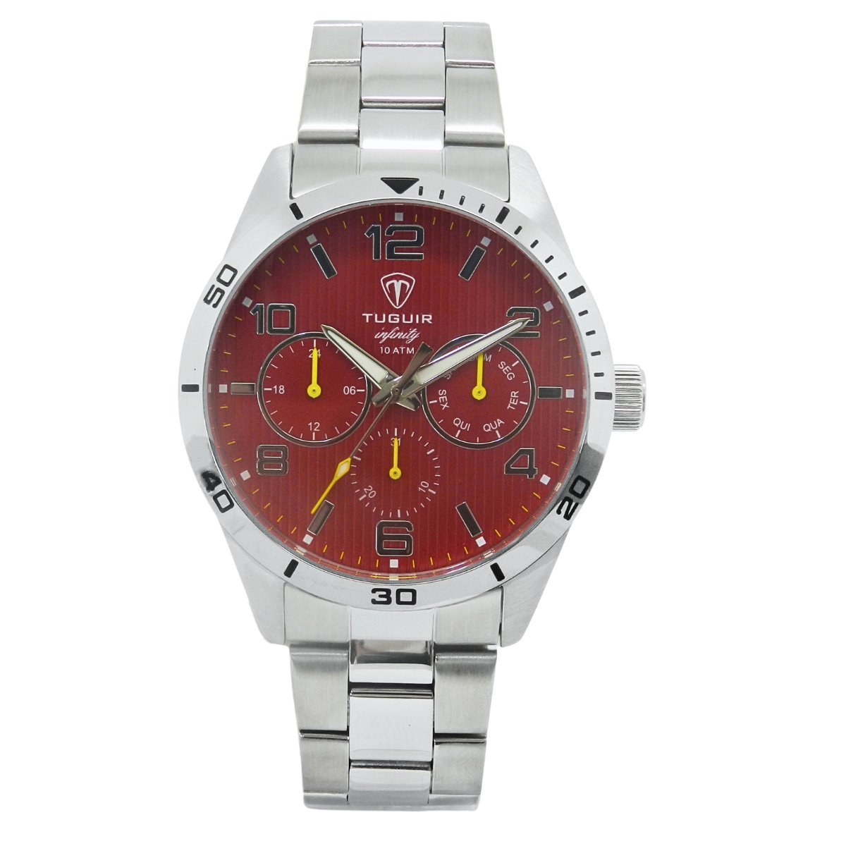 Relógio Masculino de Aço MultiFunção Tuguir Analógico Infinity TGI37057 Prata e Vermelho (DCRE: 2024/35970-6)