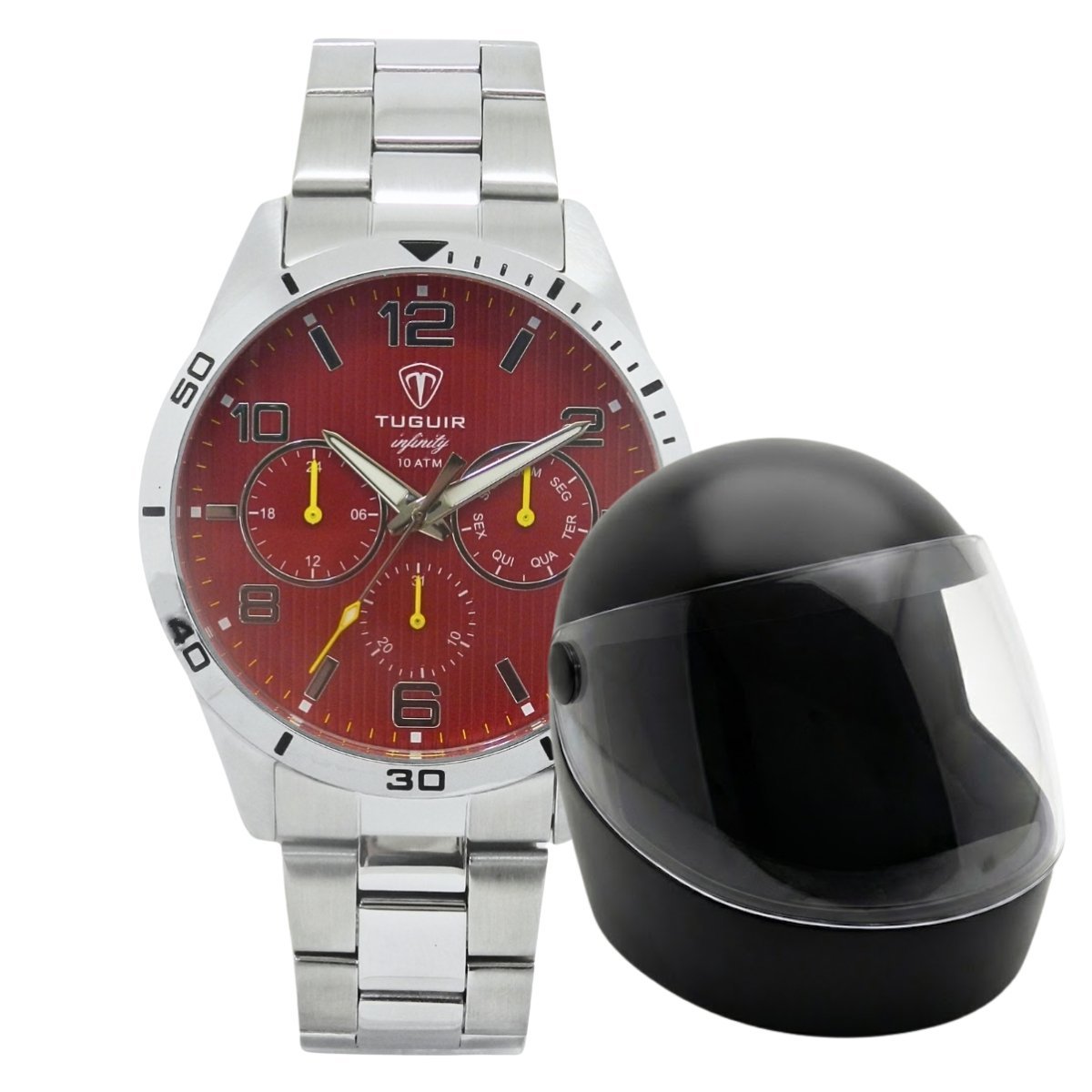 Relógio Masculino de Aço MultiFunção Tuguir Analógico Infinity TGI37057 Prata e Vermelho (DCRE: 2024/35970-6) Prata 2