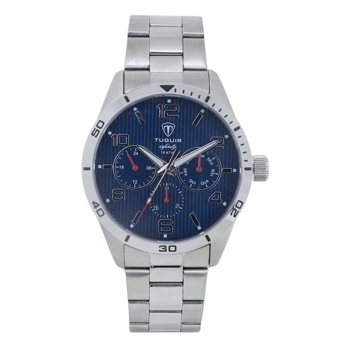 Relógio Masculino de Aço MultiFunção Tuguir Analógico Infinity TGI37056 Prata e Azul (DCRE: 2024/35970-6)