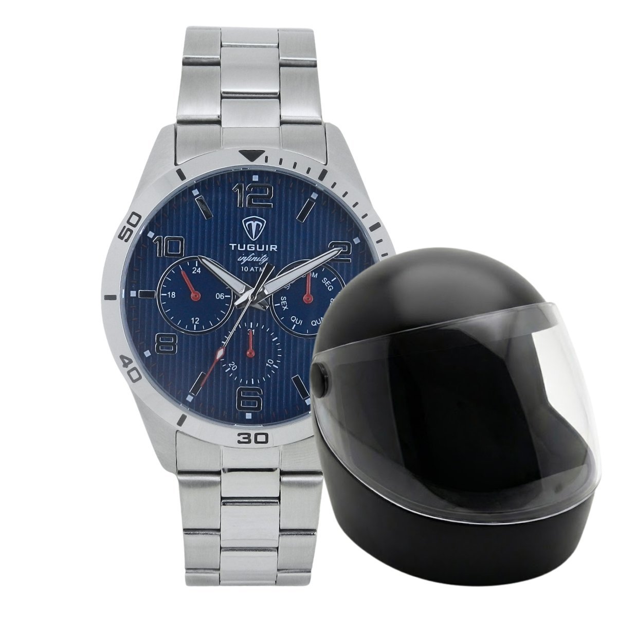 Relógio Masculino de Aço MultiFunção Tuguir Analógico Infinity TGI37056 Prata e Azul (DCRE: 2024/35970-6) Prata 2