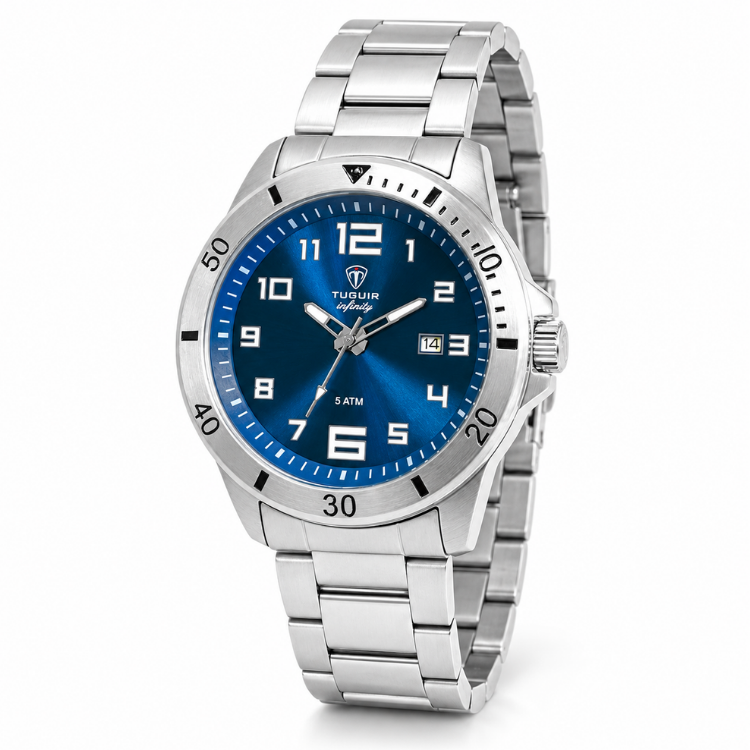 Relógio Masculino de Aço Tuguir Analógico Infinity TGI37010 Prata e Azul (DCRE: 2024/14956-6)