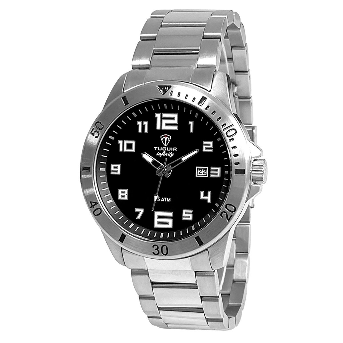 Relógio Masculino de Aço Tuguir Analógico Infinity TGI37011 Prata e Preto (DCRE: 2024/14956-6)