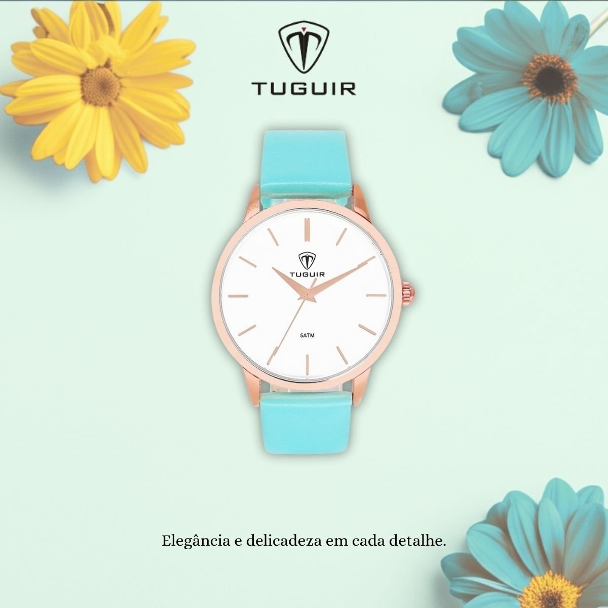 Relógio Feminino Tuguir Analógico TG106 Rose e Verde água (DCRE: 2022/33914-7) Dourado/Azul 6