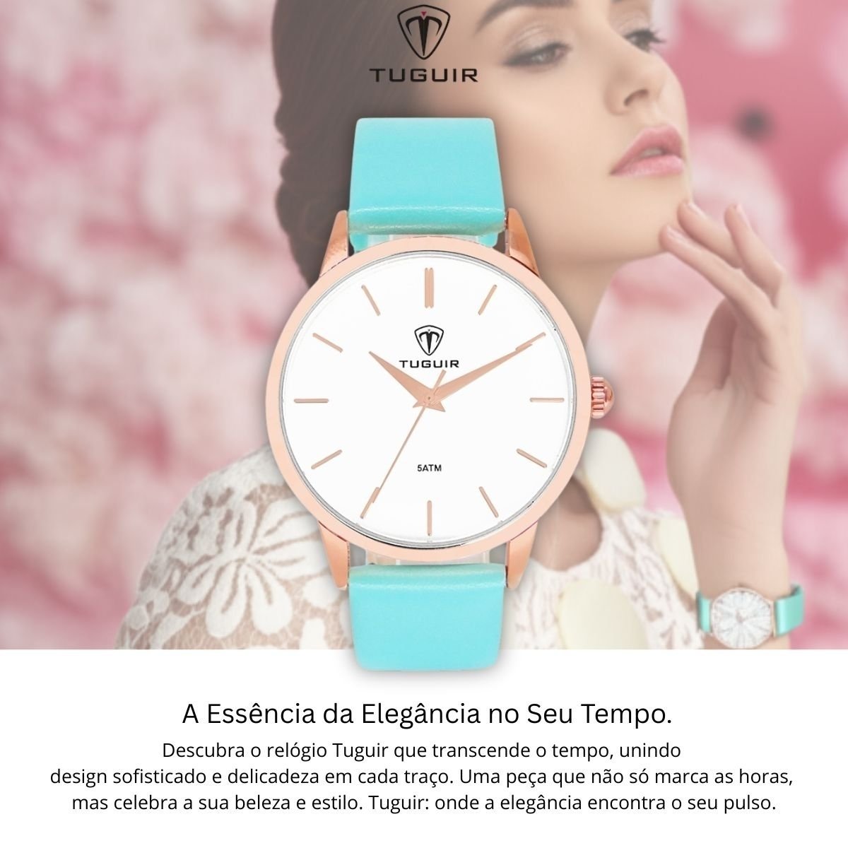 Relógio Feminino Tuguir Analógico TG106 Rose e Verde água (DCRE: 2022/33914-7) Dourado/Azul 7