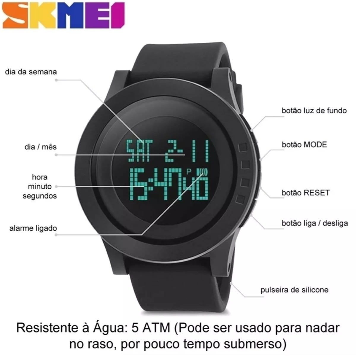 Relógio Masculino Skmei Digital 1142 Preto (DCRE: 2022/09753-4) Preto 5