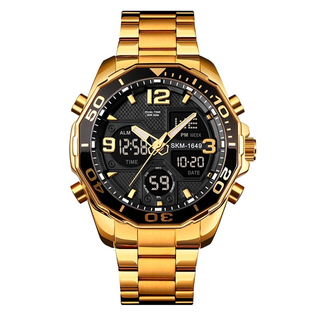 Relógio Masculino Skmei AnaDigi 1649 Dourado e Preto (DCRE: 2022/08399-1)
