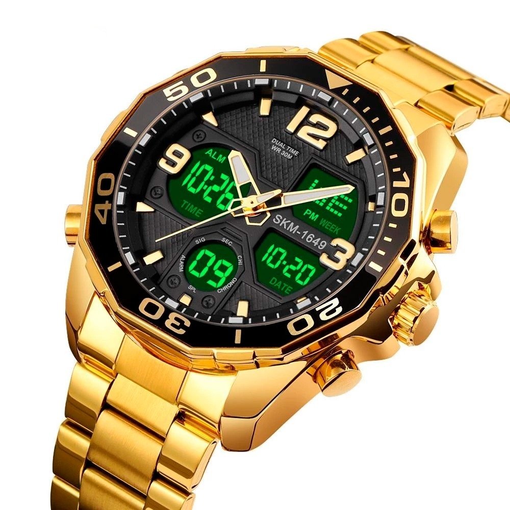 Relógio Masculino Skmei AnaDigi 1649 Dourado e Preto (DCRE: 2022/08399-1) Dourado 3