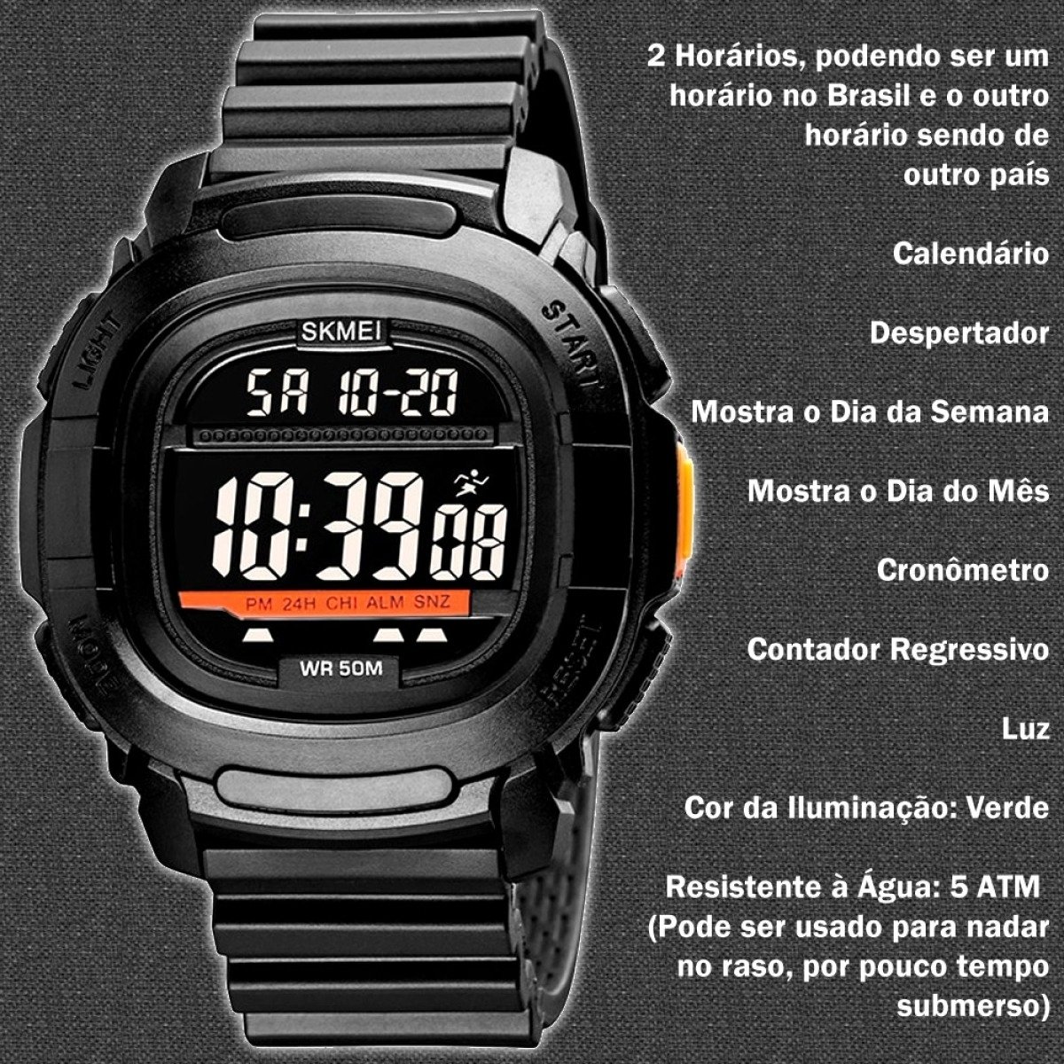 Relógio Masculino Skmei Digital 1657 Preto e Laranja (DCRE: 2022/06743-0) Preto 5