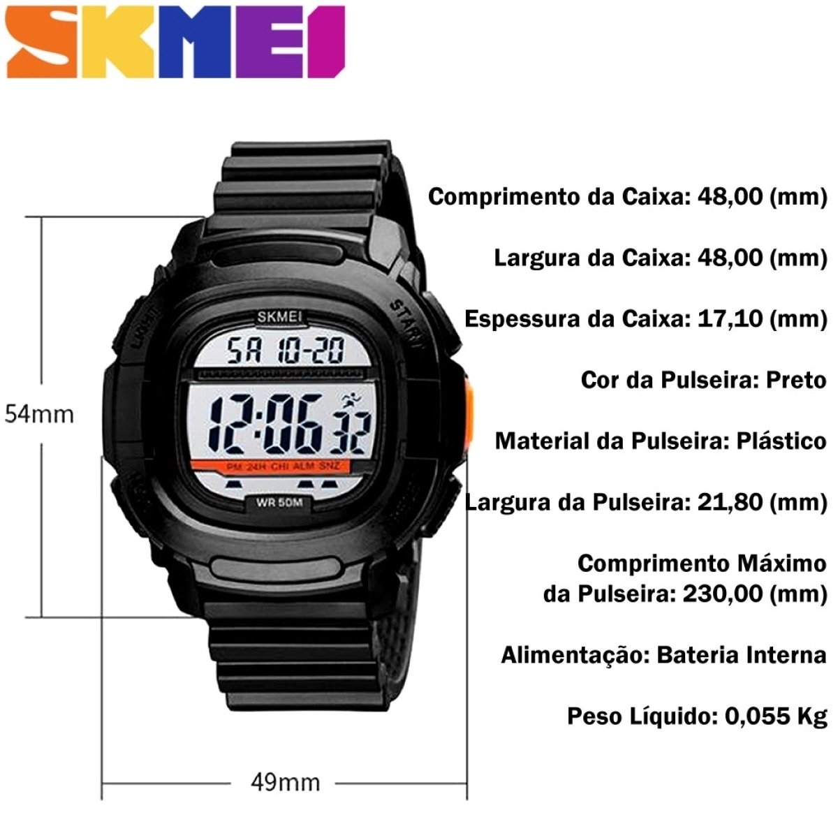 Relógio Masculino Skmei Digital 1657 Preto e Laranja (DCRE: 2022/06743-0) Preto 8