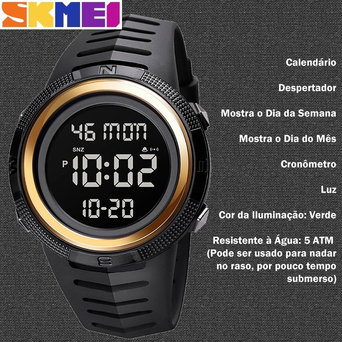 Relógio Masculino Skmei Digital 1632 Preto e Dourado (DCRE: 2022/06742-2) Preto/Dourado 5