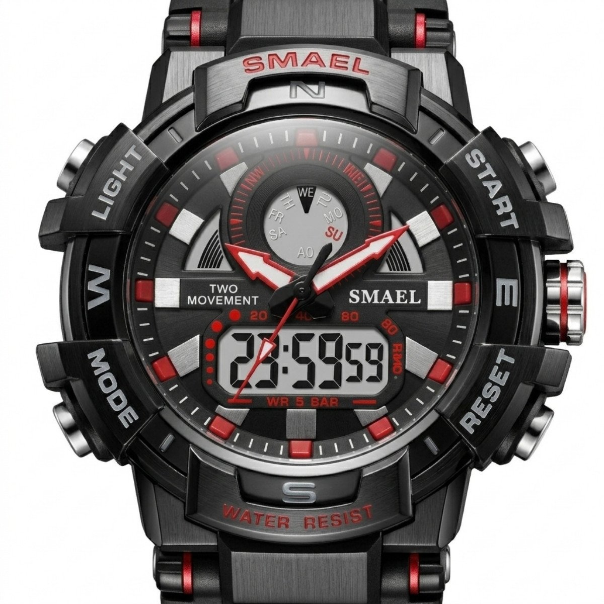 Relógio Masculino Smael AnaDigi 1557B Preto e Vermelho Preto 2