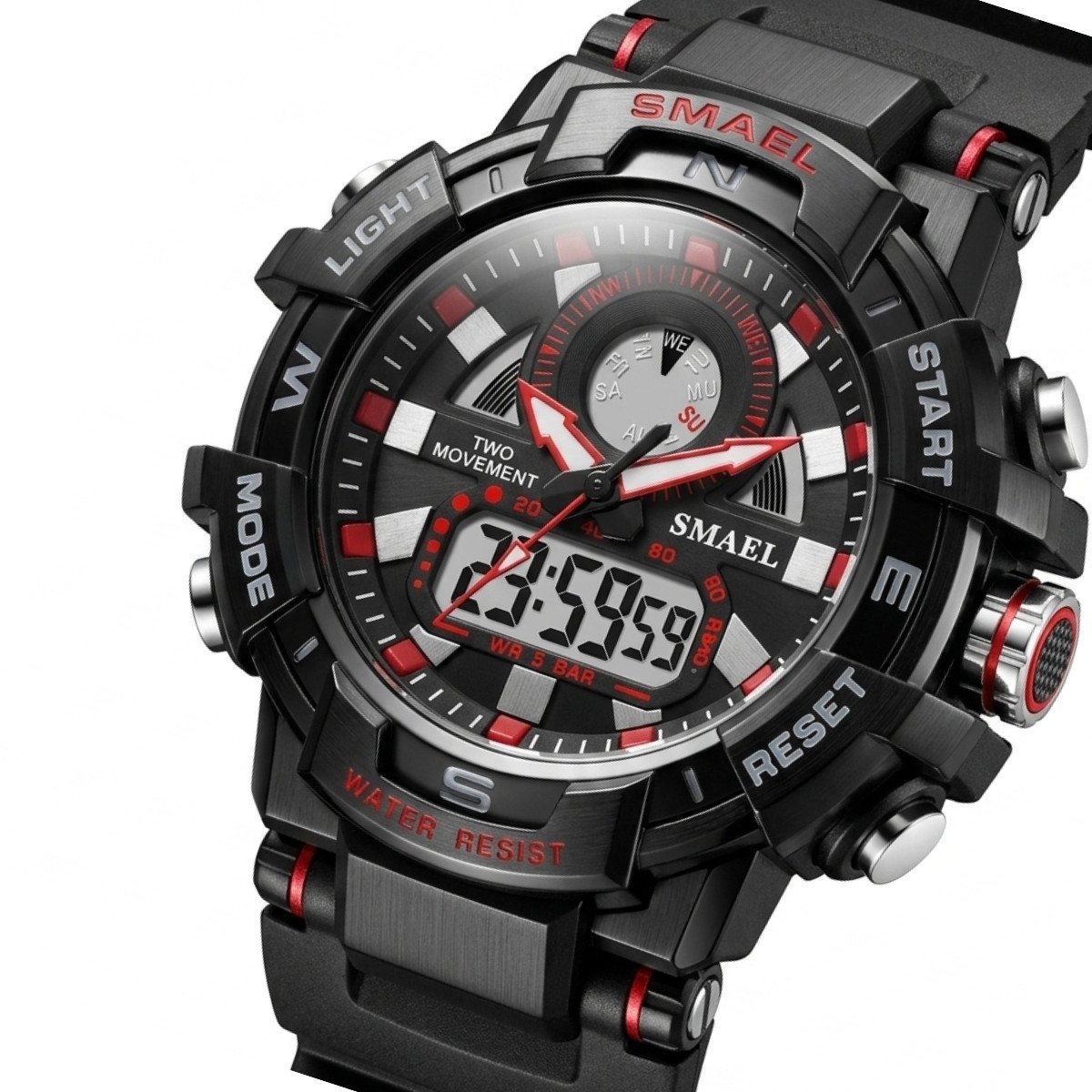 Relógio Masculino Smael AnaDigi 1557B Preto e Vermelho