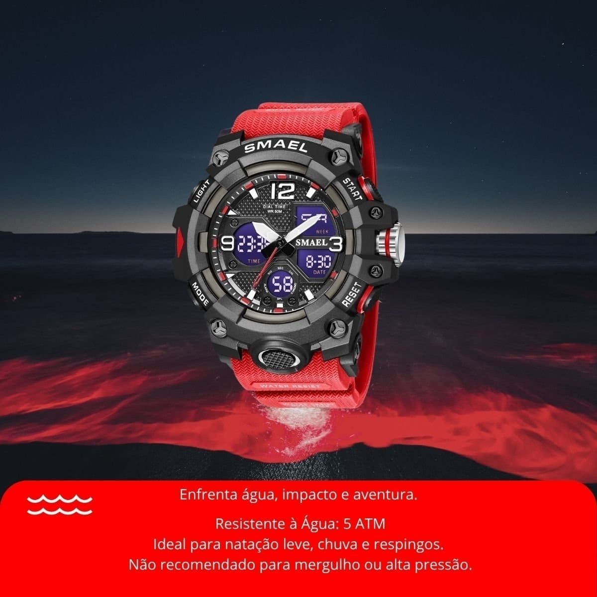Relógio Masculino Smael AnaDigi 8008 Vermelho e Preto (DCRE: 2024/18132-0) Preto/Vermelho 3