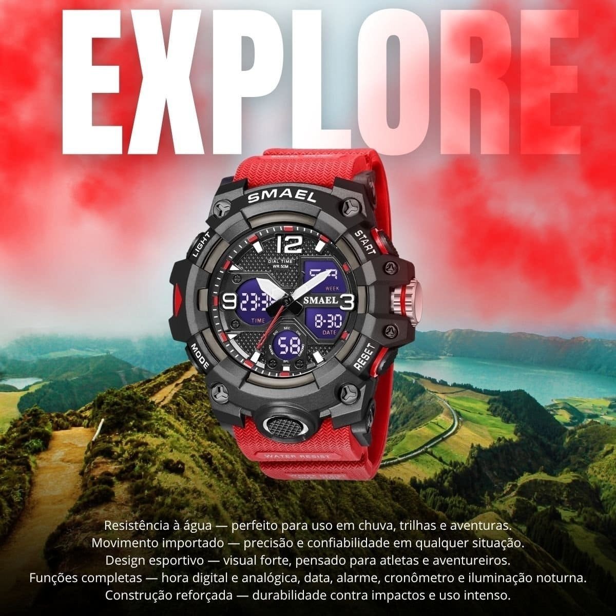 Relógio Masculino Smael AnaDigi 8008 Vermelho e Preto (DCRE: 2024/18132-0) Preto/Vermelho 5