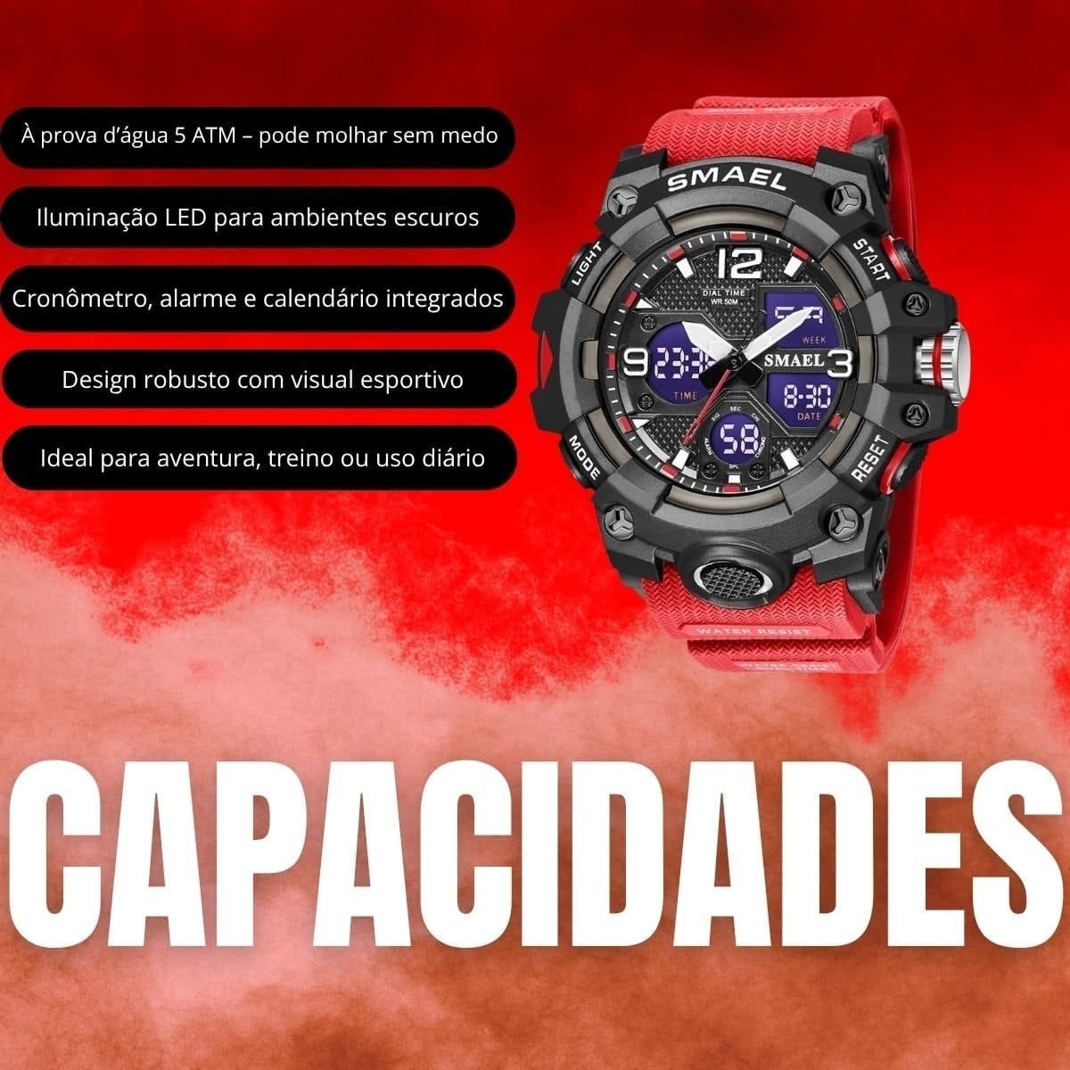 Relógio Masculino Smael AnaDigi 8008 Vermelho e Preto (DCRE: 2024/18132-0) Preto/Vermelho 6
