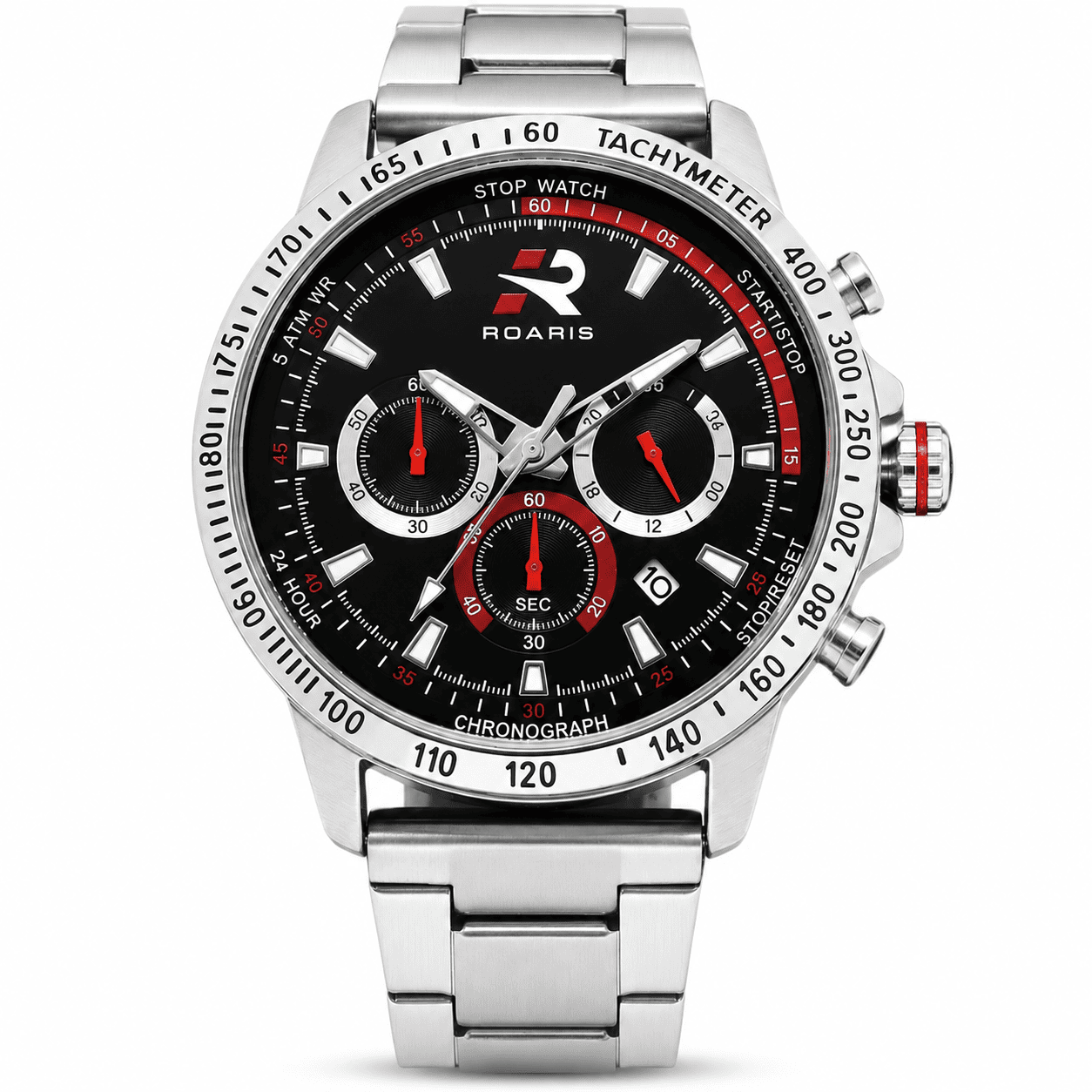 Relógio Masculino Roaris Cronógrafo Analógico Prata Preto e Vermelho RR00006 Prata 2