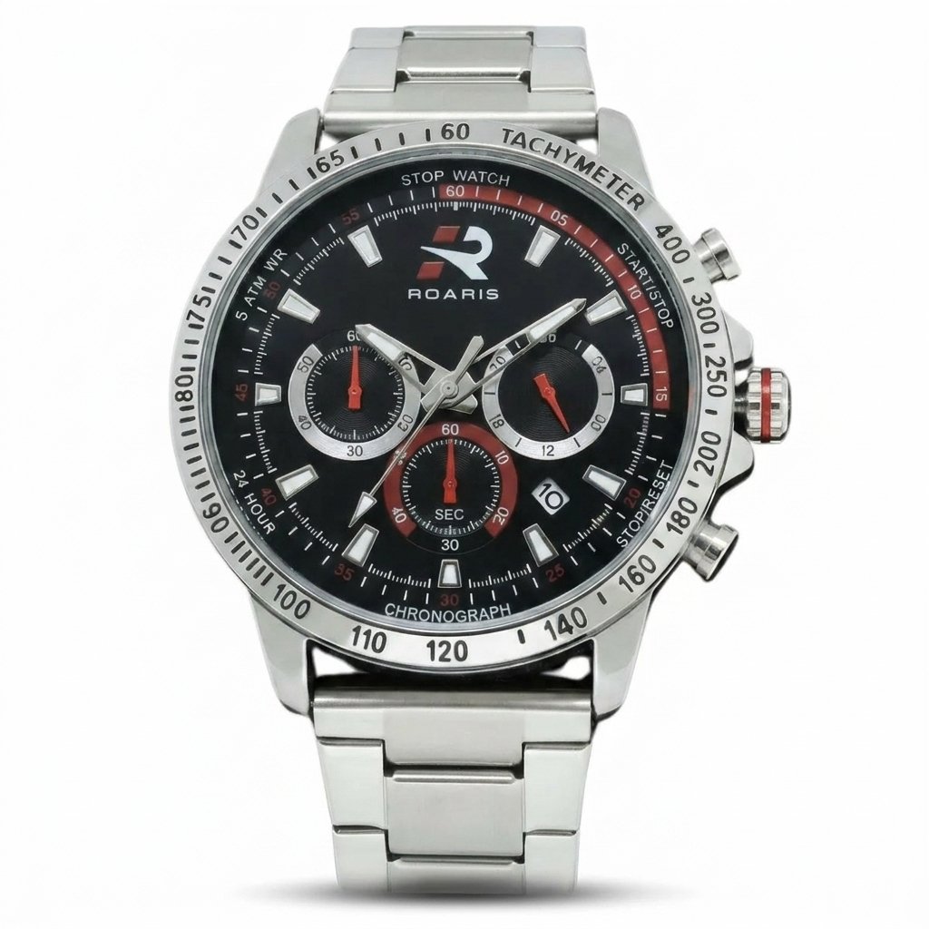 Relógio Masculino Roaris Cronógrafo Analógico Prata Preto e Vermelho RR00006 Prata 3
