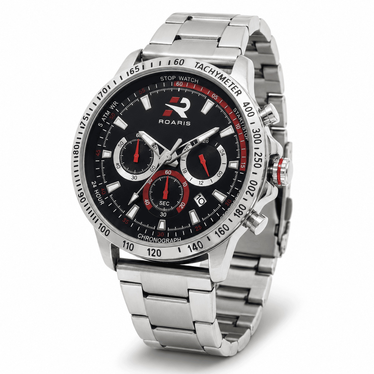 Relógio Masculino Roaris Cronógrafo Analógico Prata Preto e Vermelho RR00006 Prata 4