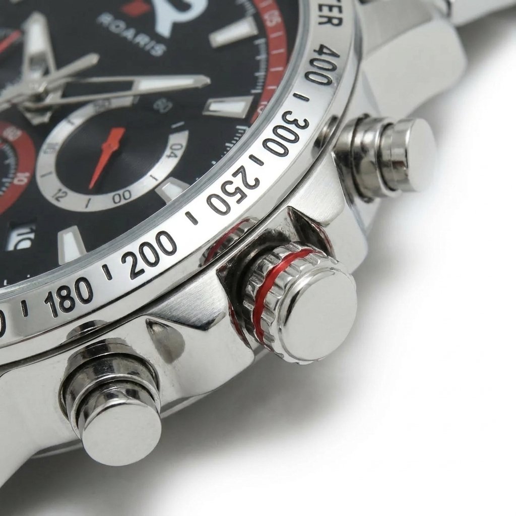 Relógio Masculino Roaris Cronógrafo Analógico Prata Preto e Vermelho RR00006 Prata 5