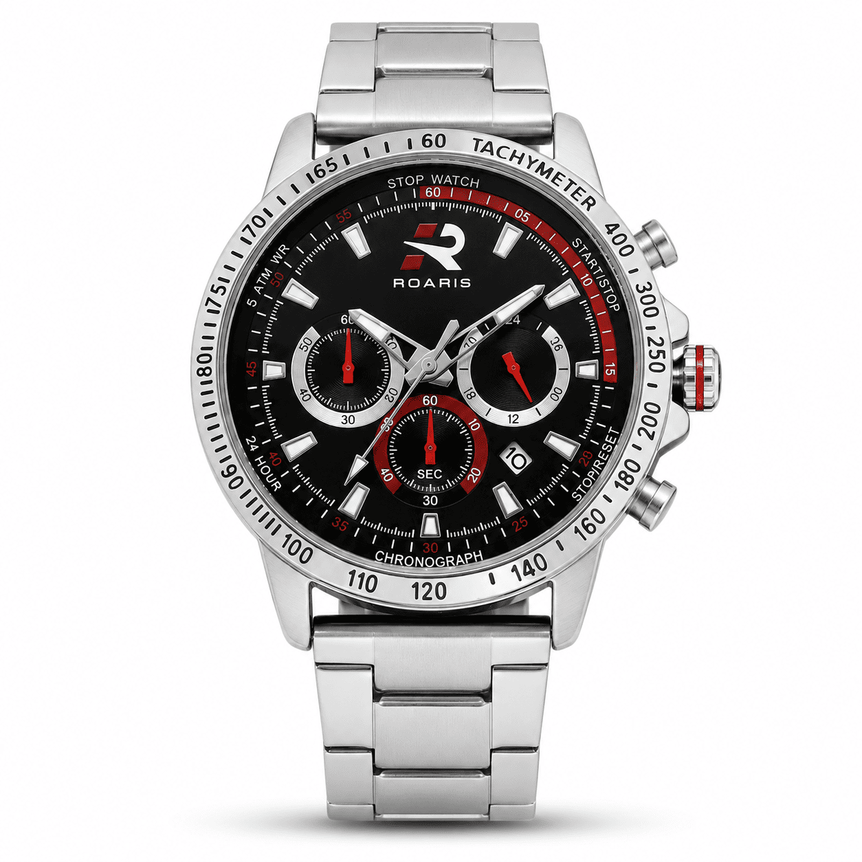 Relógio Masculino Roaris Cronógrafo Analógico Prata Preto e Vermelho RR00006 Prata 6