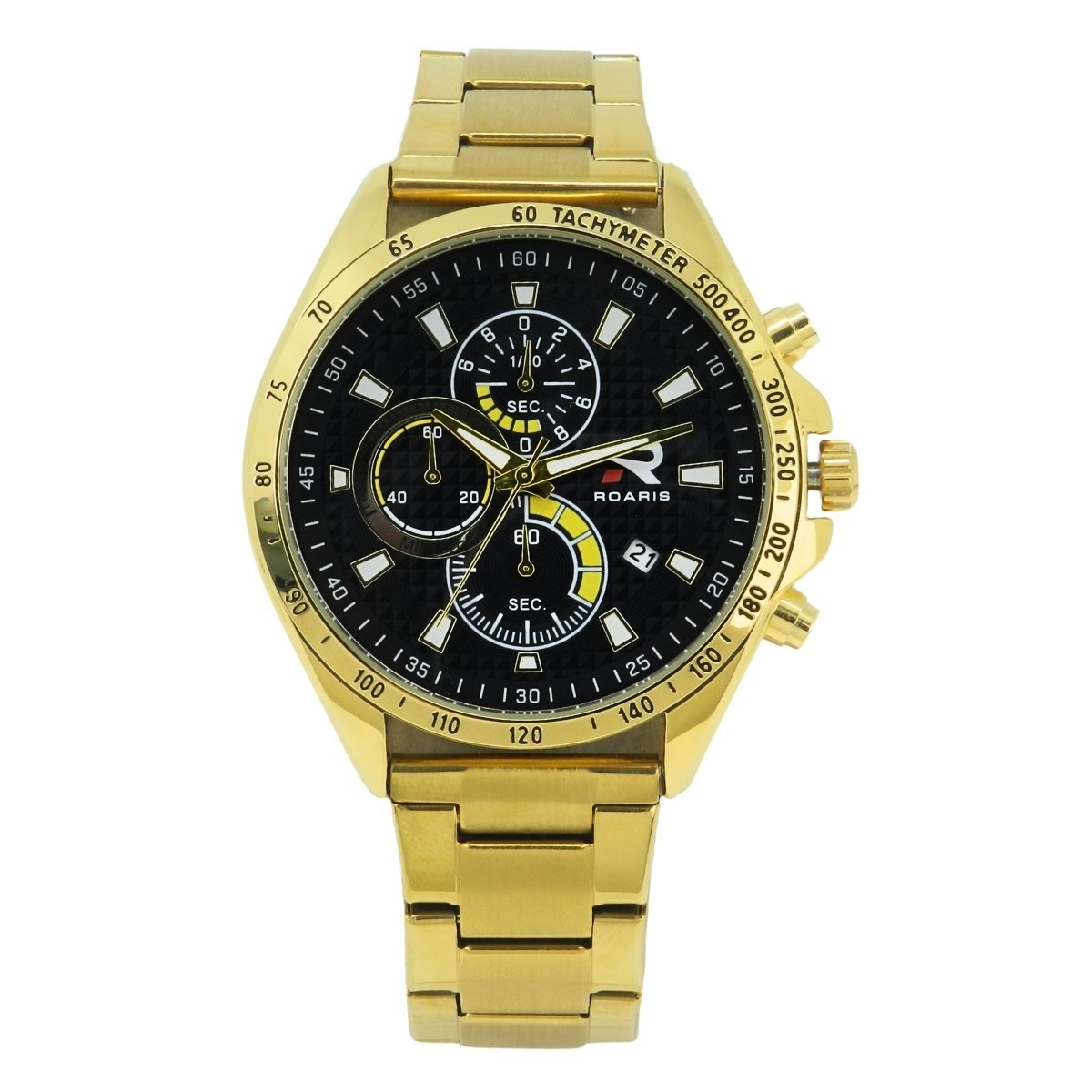 Kit Relógio Masculino Roaris 3 em 1 com Troca de Pulseira Cronógrafo Dourado Preto RR00002 Dourado 4