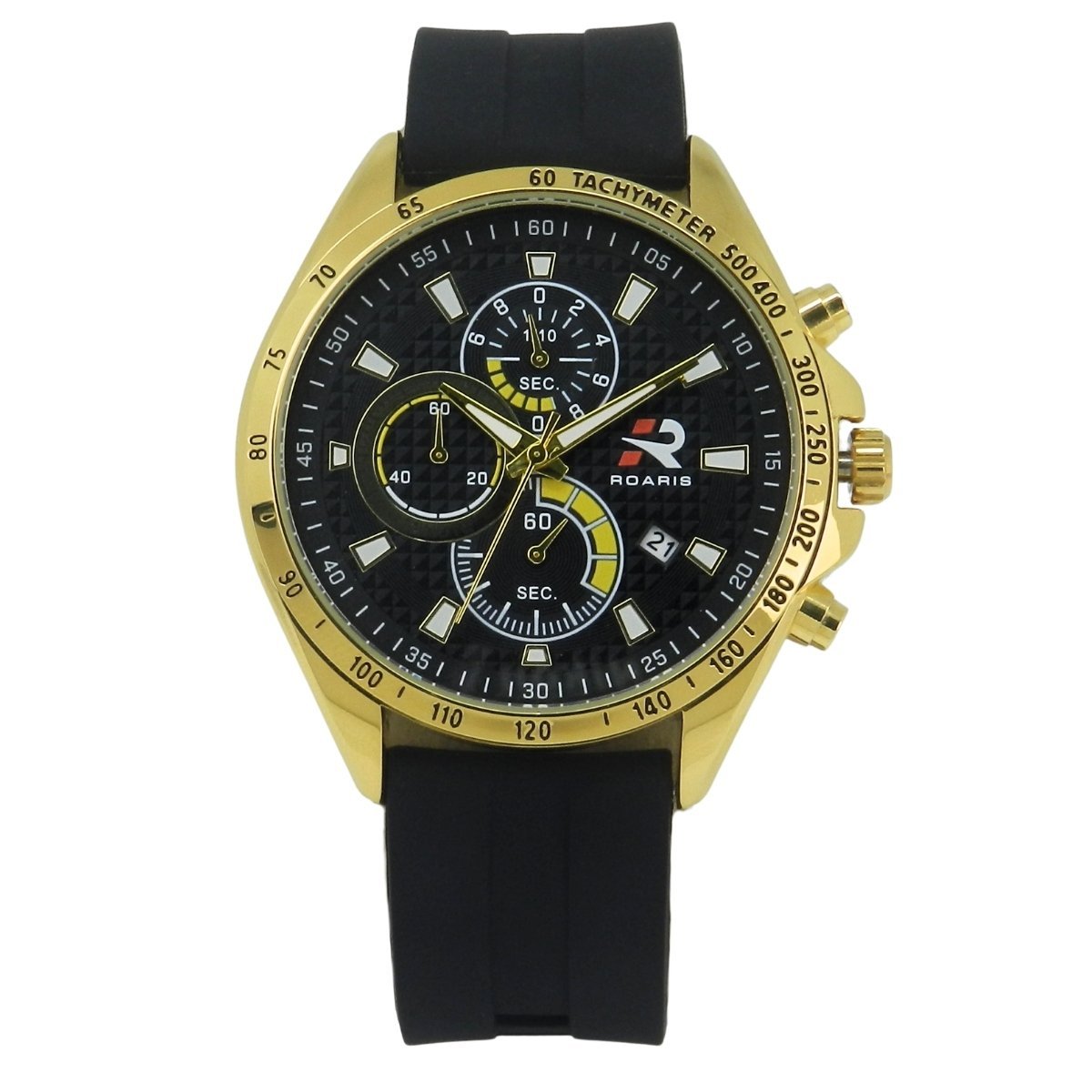 Kit Relógio Masculino Roaris 3 em 1 com Troca de Pulseira Cronógrafo Dourado Preto RR00002 Dourado 6
