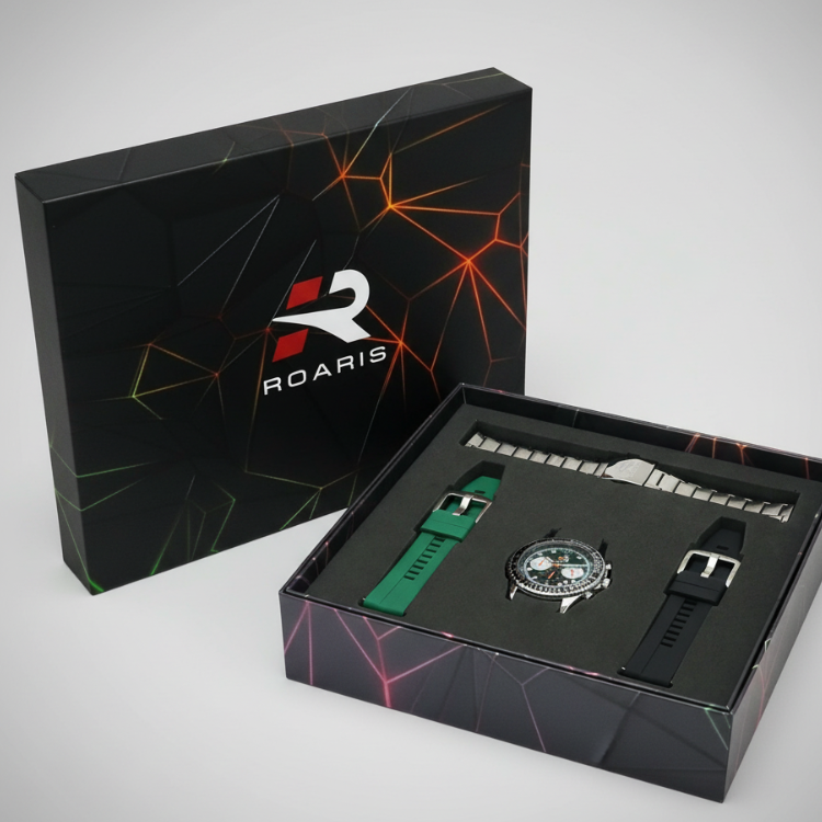 Kit Relógio Masculino Troca Pulseira Roaris RR00003 Presente Masculino Prata Verde e Preto Prata 6