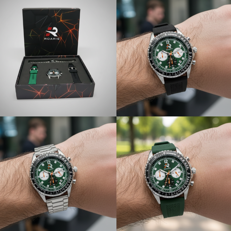 Kit Relógio Masculino Troca Pulseira Roaris RR00003 Presente Masculino Prata Verde e Preto Prata 7