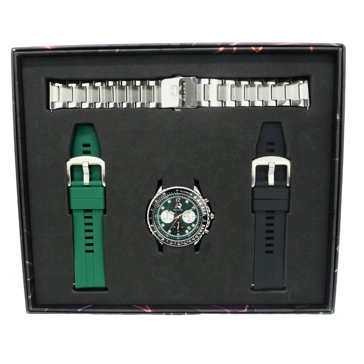 Kit Relógio Masculino Troca Pulseira Roaris RR00003 Presente Masculino Prata Verde e Preto Prata 8