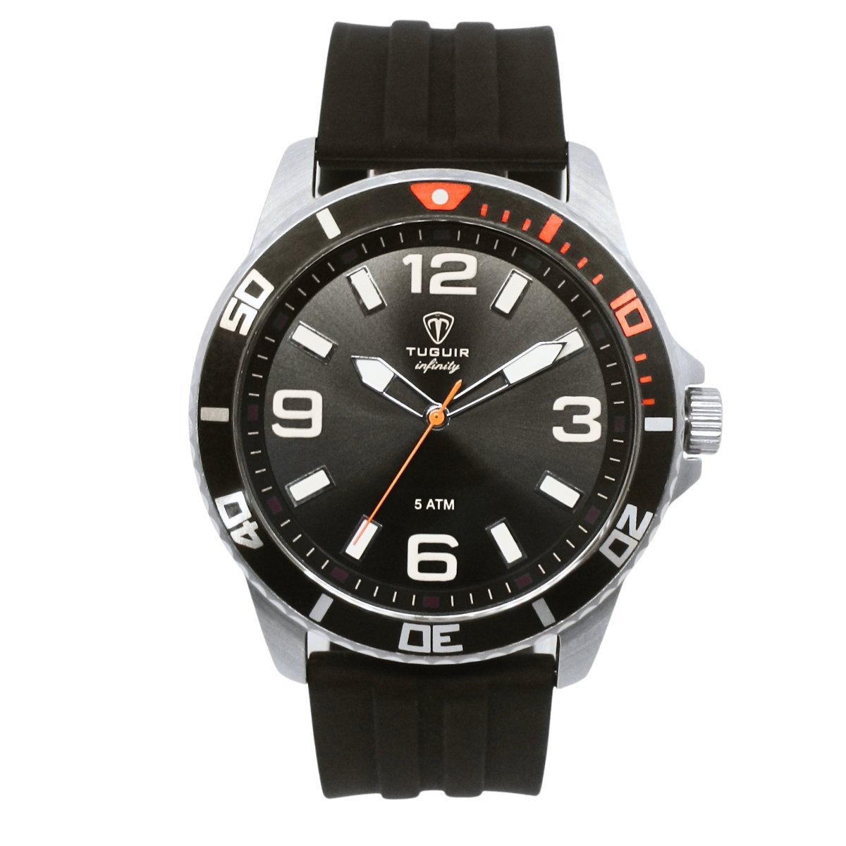 Relógio Masculino de Aço Tuguir Analógico Infinity 9169C Prata e Preto e Laranja (DCRE: 2024/14948-5)