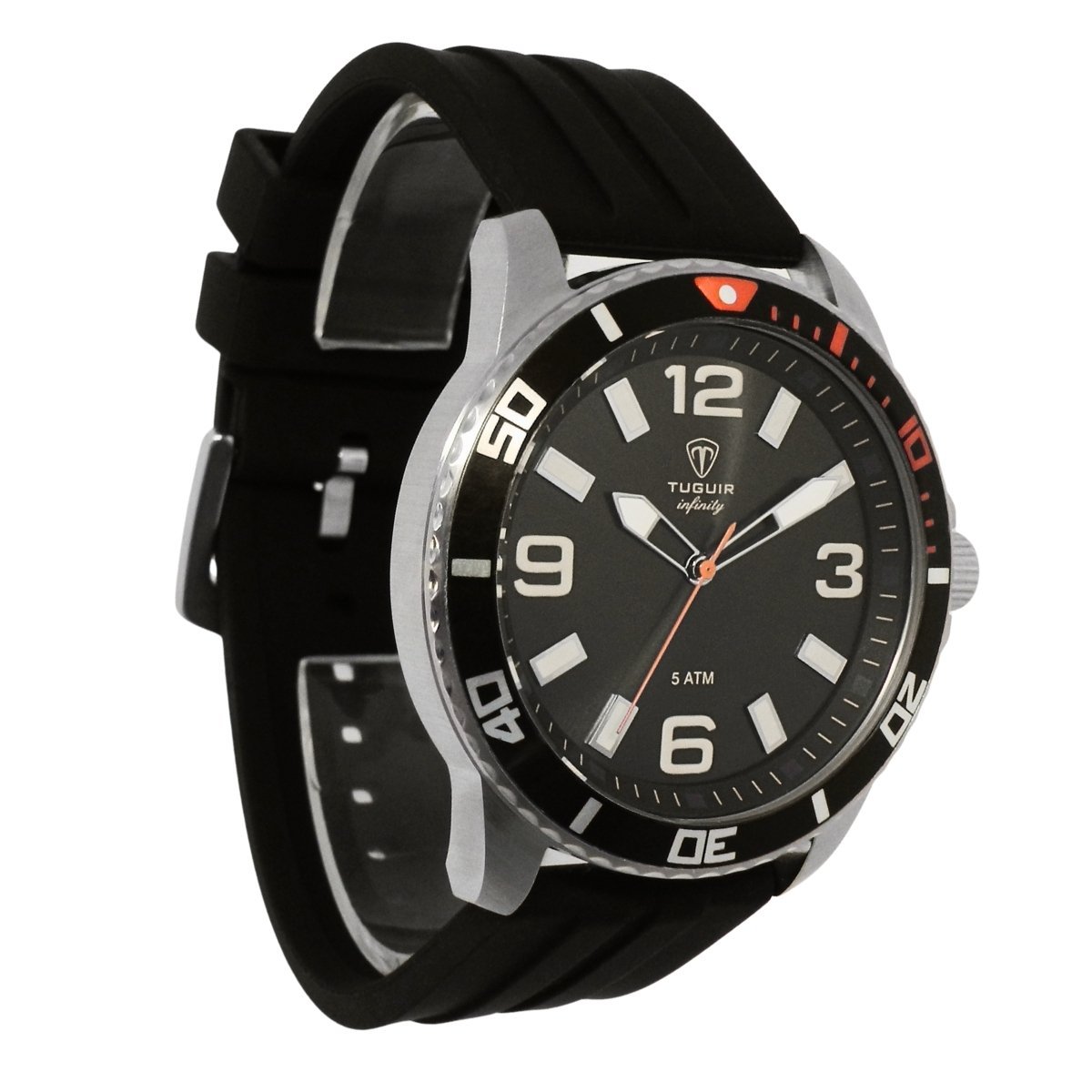 Relógio Masculino de Aço Tuguir Analógico Infinity 9169C Prata e Preto e Laranja (DCRE: 2024/14948-5) Prata/Preto 4