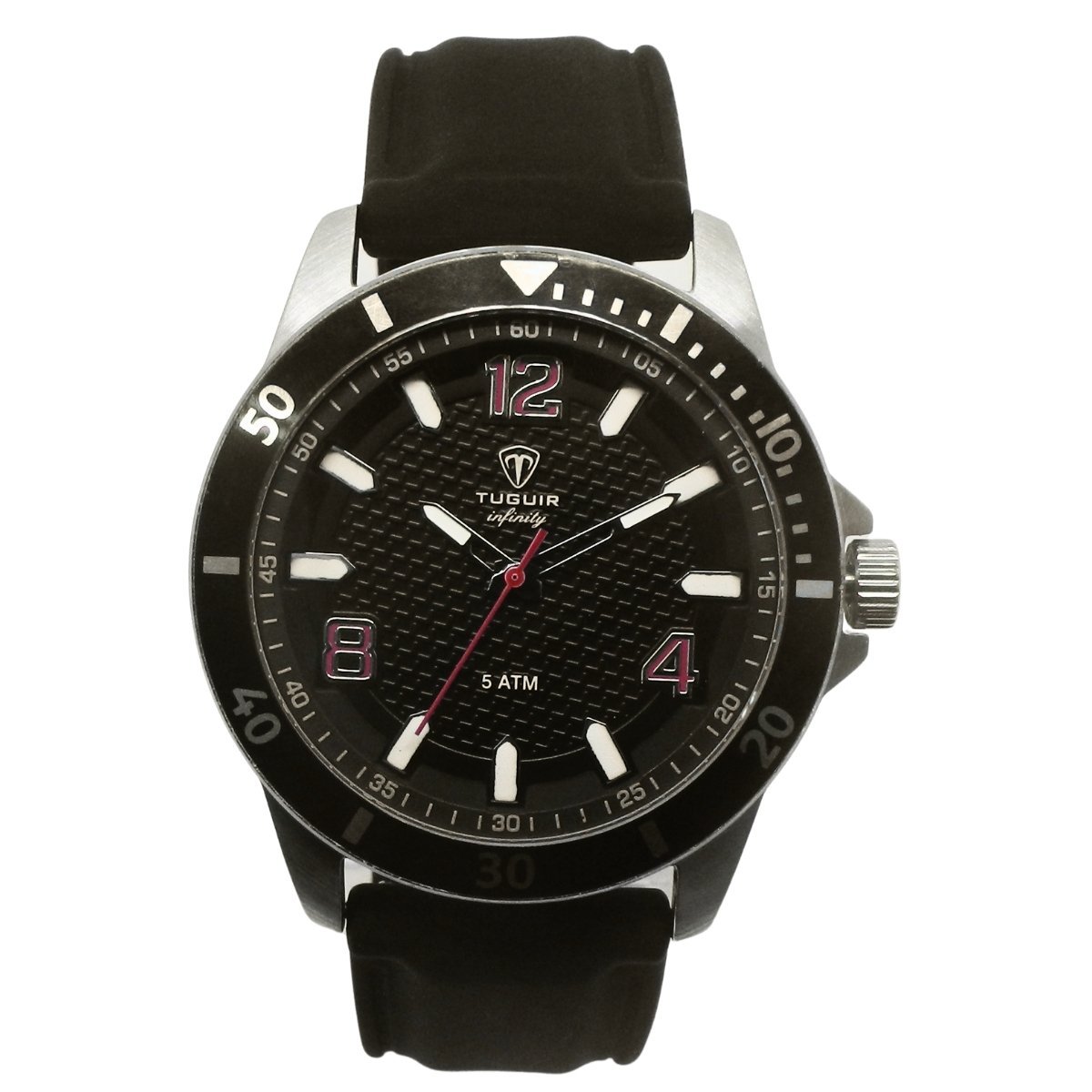 Relógio Masculino de Aço Tuguir Analógico Infinity 9169B Prata e Preto e Vermelho (DCRE: 2024/14948-5)
