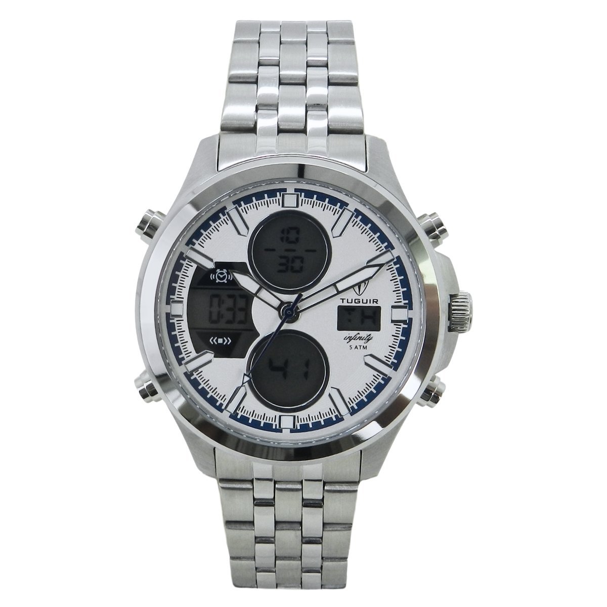 Relógio Masculino de Aço Tuguir AnaDigi Infinity GCS-1273 Prata e Branco e Azul (DCRE: 2024/14985-0)