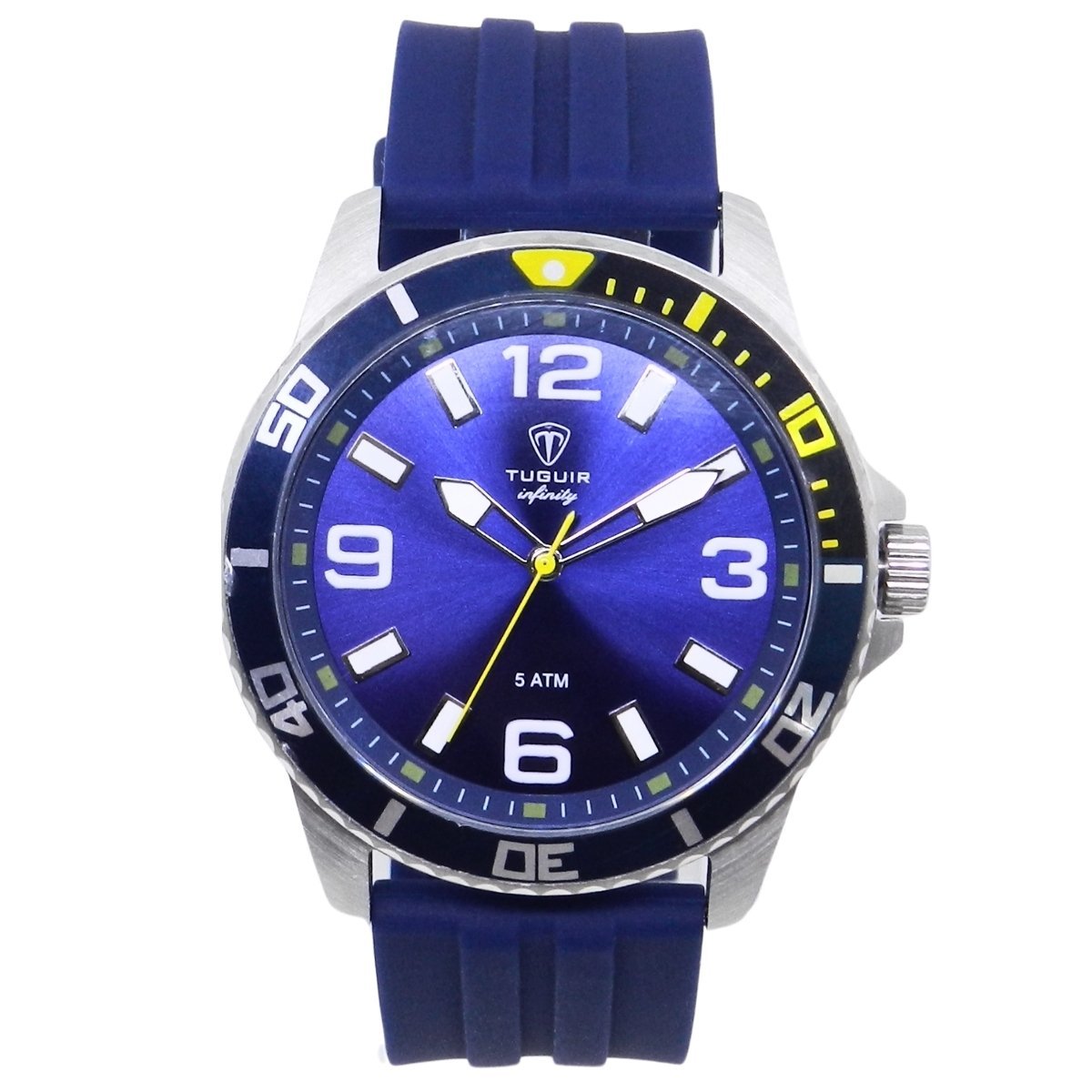 Relógio Masculino de Aço Tuguir Analógico Infinity 9169C Prata e Azul e Amarelo (DCRE: 2024/14948-5)