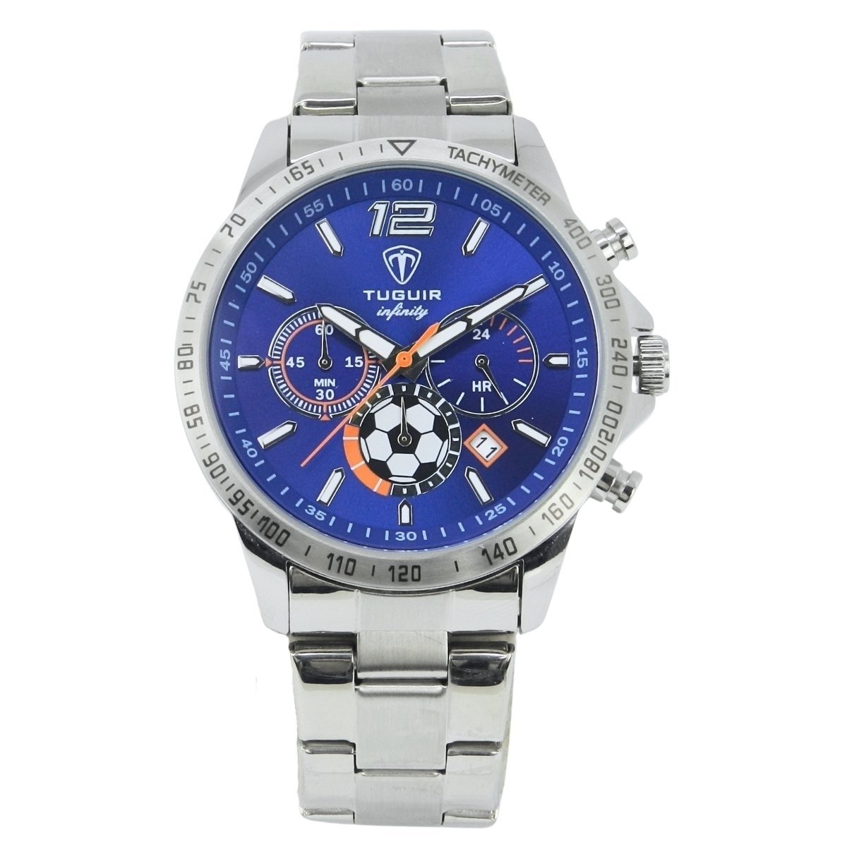 Relógio Masculino de Aço Tuguir Analógico Infinity TGI37243 Prata e Azul (DCRE: 2026/08227-2)
