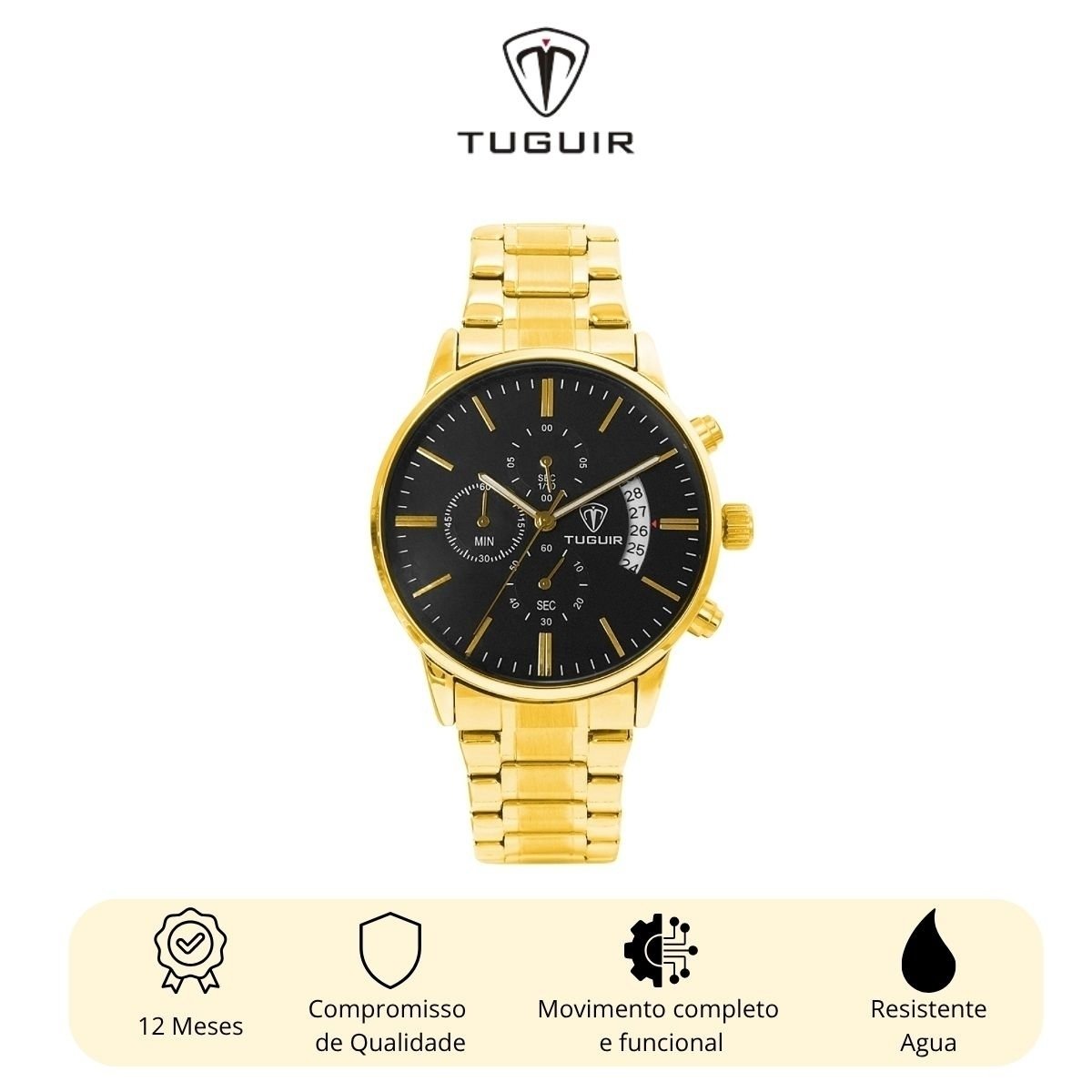 Relógio Cronógrafo Masculino Tuguir Analógico TG3150 Dourado e Preto (DCRE: 2023/28104-5) Dourado 10