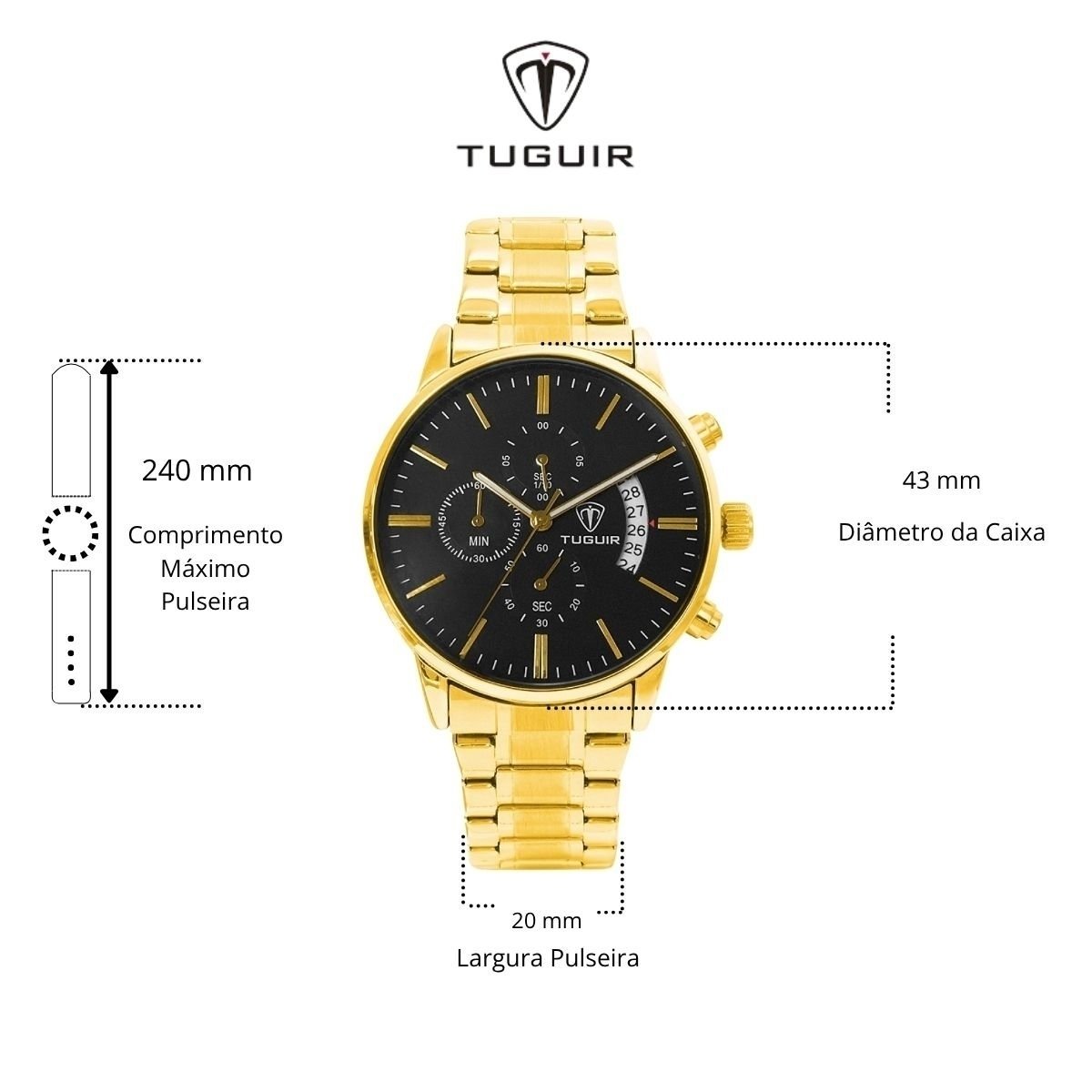Relógio Cronógrafo Masculino Tuguir Analógico TG3150 Dourado e Preto (DCRE: 2023/28104-5) Dourado 2