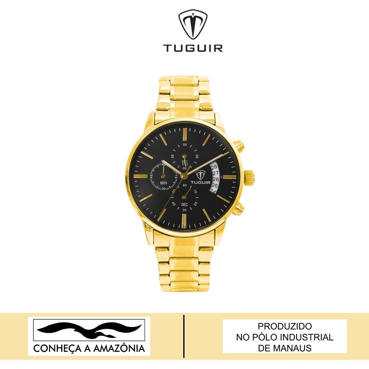 Relógio Cronógrafo Masculino Tuguir Analógico TG3150 Dourado e Preto (DCRE: 2023/28104-5) Dourado 3