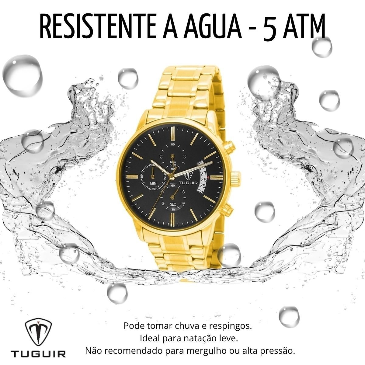 Relógio Cronógrafo Masculino Tuguir Analógico TG3150 Dourado e Preto (DCRE: 2023/28104-5) Dourado 4