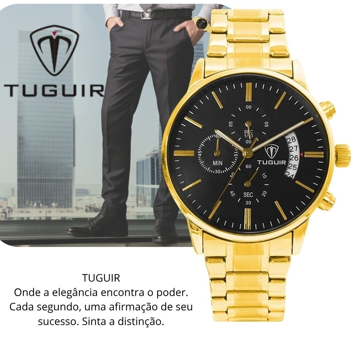 Relógio Cronógrafo Masculino Tuguir Analógico TG3150 Dourado e Preto (DCRE: 2023/28104-5) Dourado 5