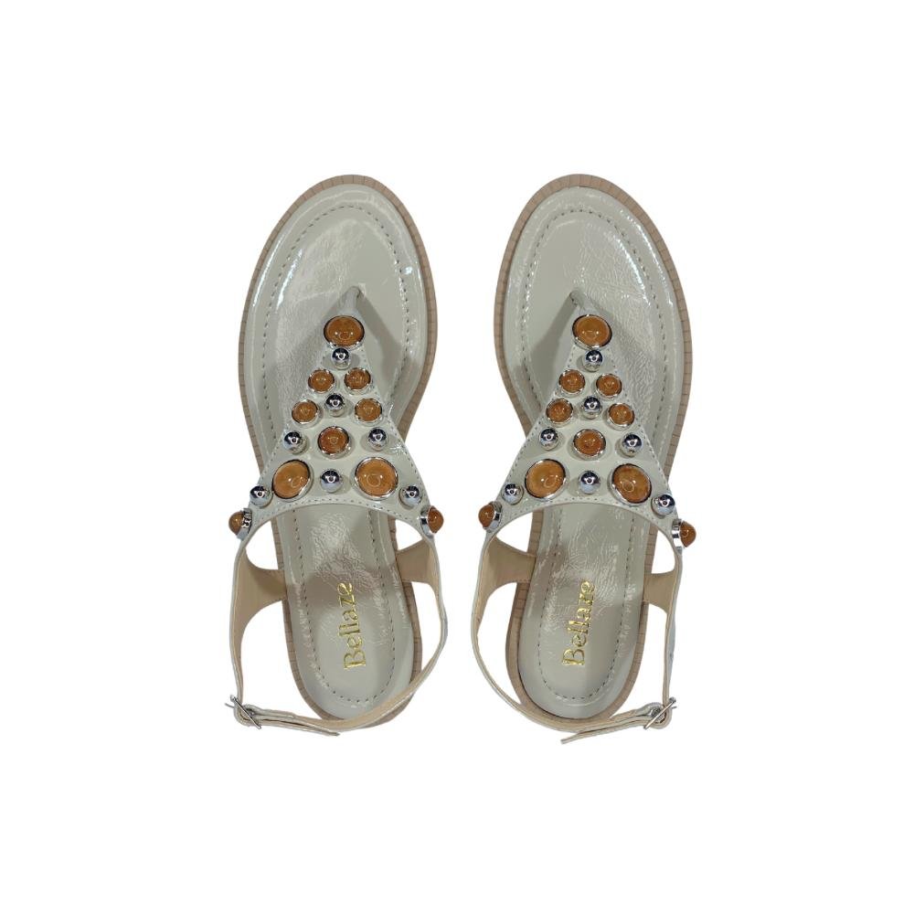 Rasteira Bellaze Com Pedras Off White  Branco 3