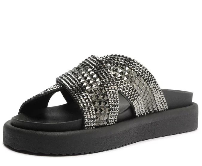 Papete Anacapri Anatômica Duas Tiras Brilho Rocker Preta Preto 2