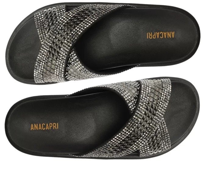 Papete Anacapri Anatômica Duas Tiras Brilho Rocker Preta Preto 3