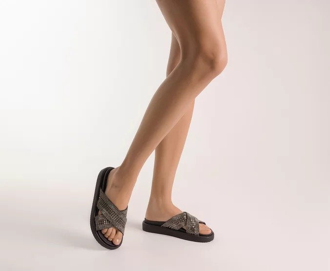 Papete Anacapri Anatômica Duas Tiras Brilho Rocker Preta Preto 4