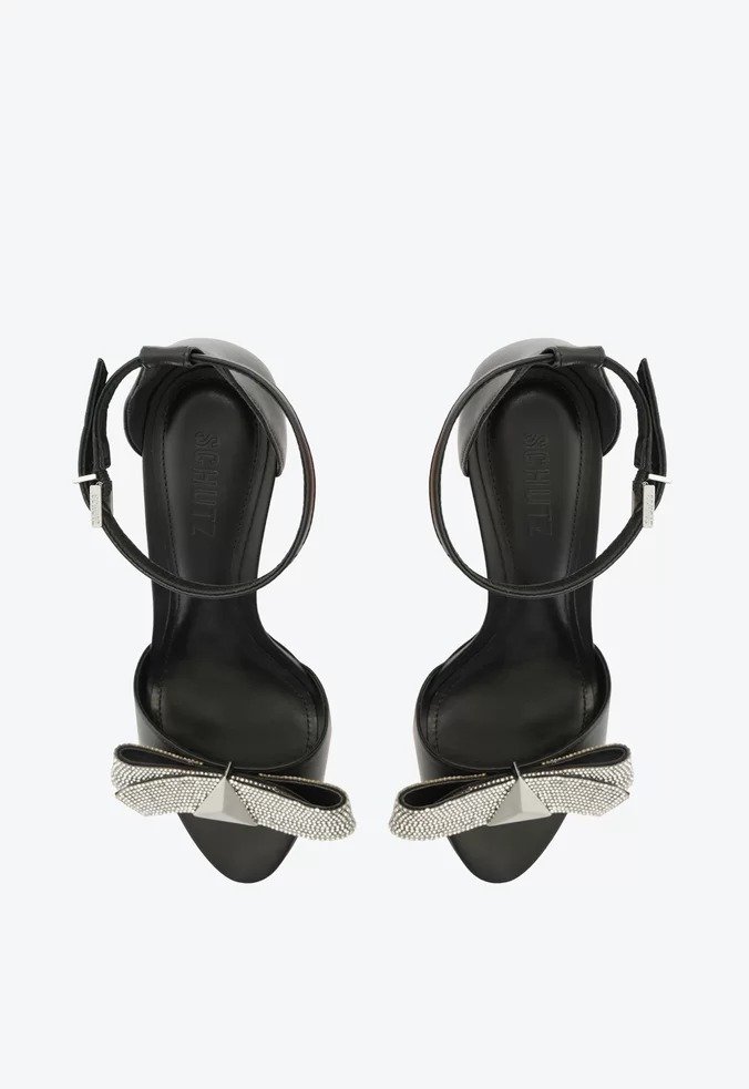 Sandália Schutz Laço Brilho Preta Preto 3
