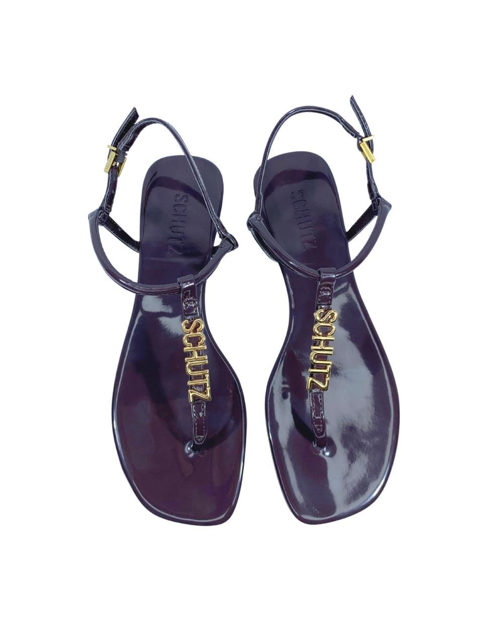 Sandália Rasteira Schutz Marrom Preto 3