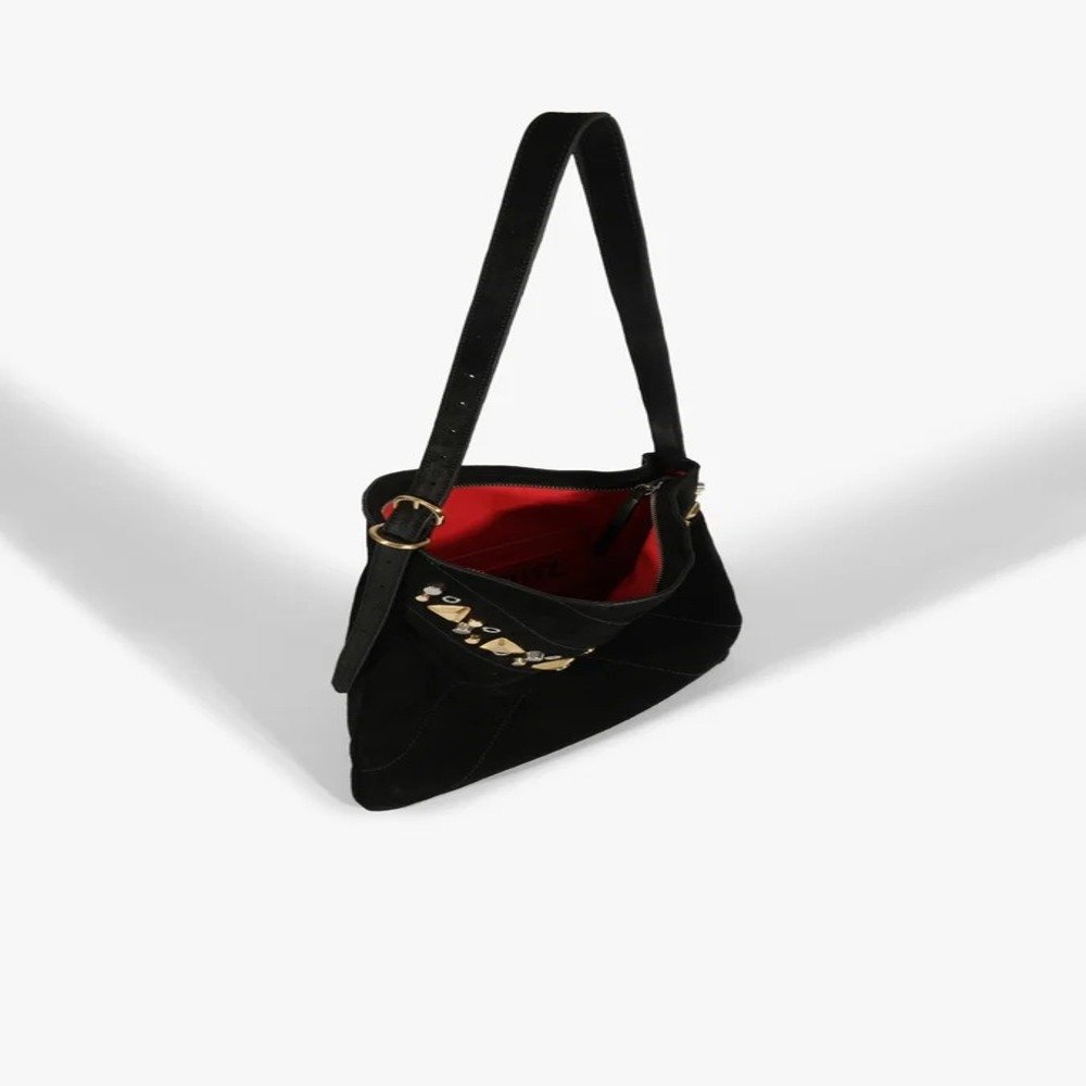 Bolsa Schutz Mally Tiracolo Pequena Franjas Preta Preto 3