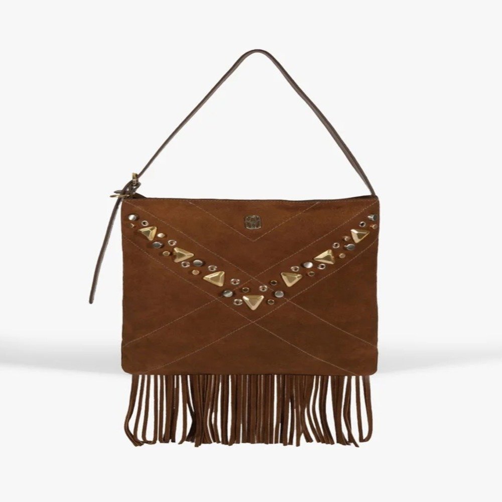 Bolsa Schutz Mally Tiracolo Pequena Franjas Marrom Marrom 1