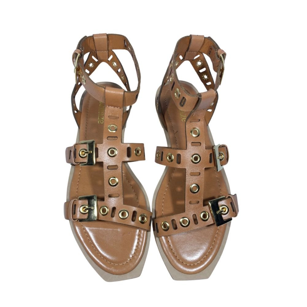 Sandália Rasteira Bellaze Marrom Bege 3